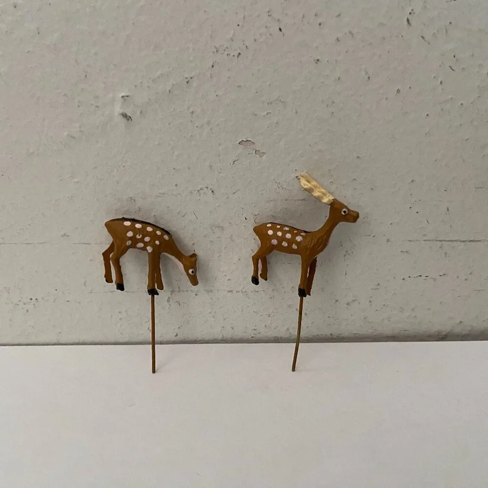 Vintage Miniature Metal Deer Craft-Pick Figurines Set Of 2 Made In Japan Mini